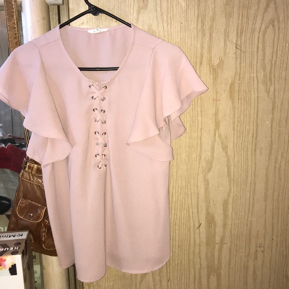 Rosy Pink Laced Up Flowing Blouse